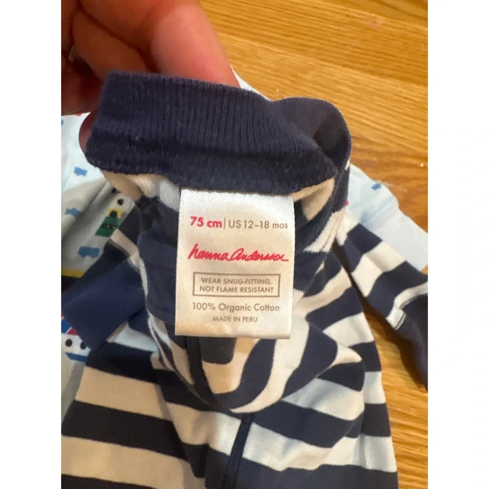 Hanna Andersson 2Pk Organic Cotton Sleepers 12-18 Months Boats Stripes Blue